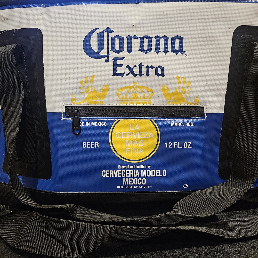 Blue and White Duffel Bag